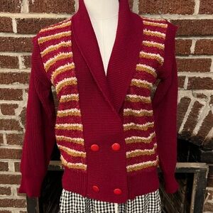 VINTAGE (Vintage Inspired) Women's Maroon Double Breasted Sweater Cardigan